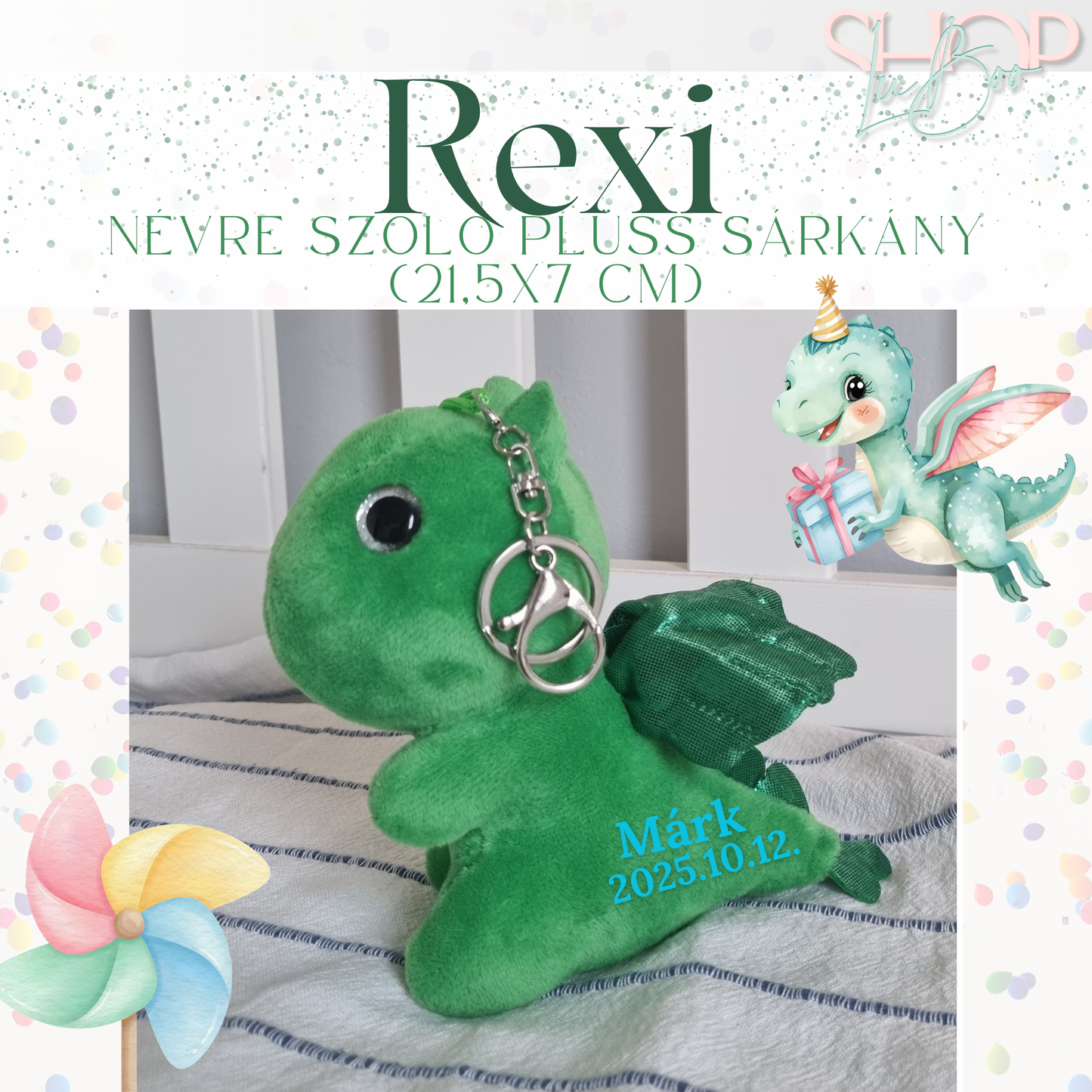 Rexi - Névre szóló plüss sárkány (21,5x7 cm)