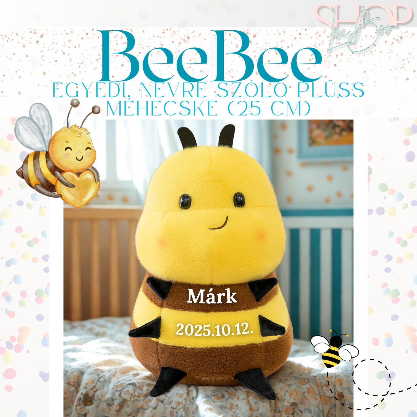 BeeBee - Egyedi, névre szóló plüss méhecske (25 cm)