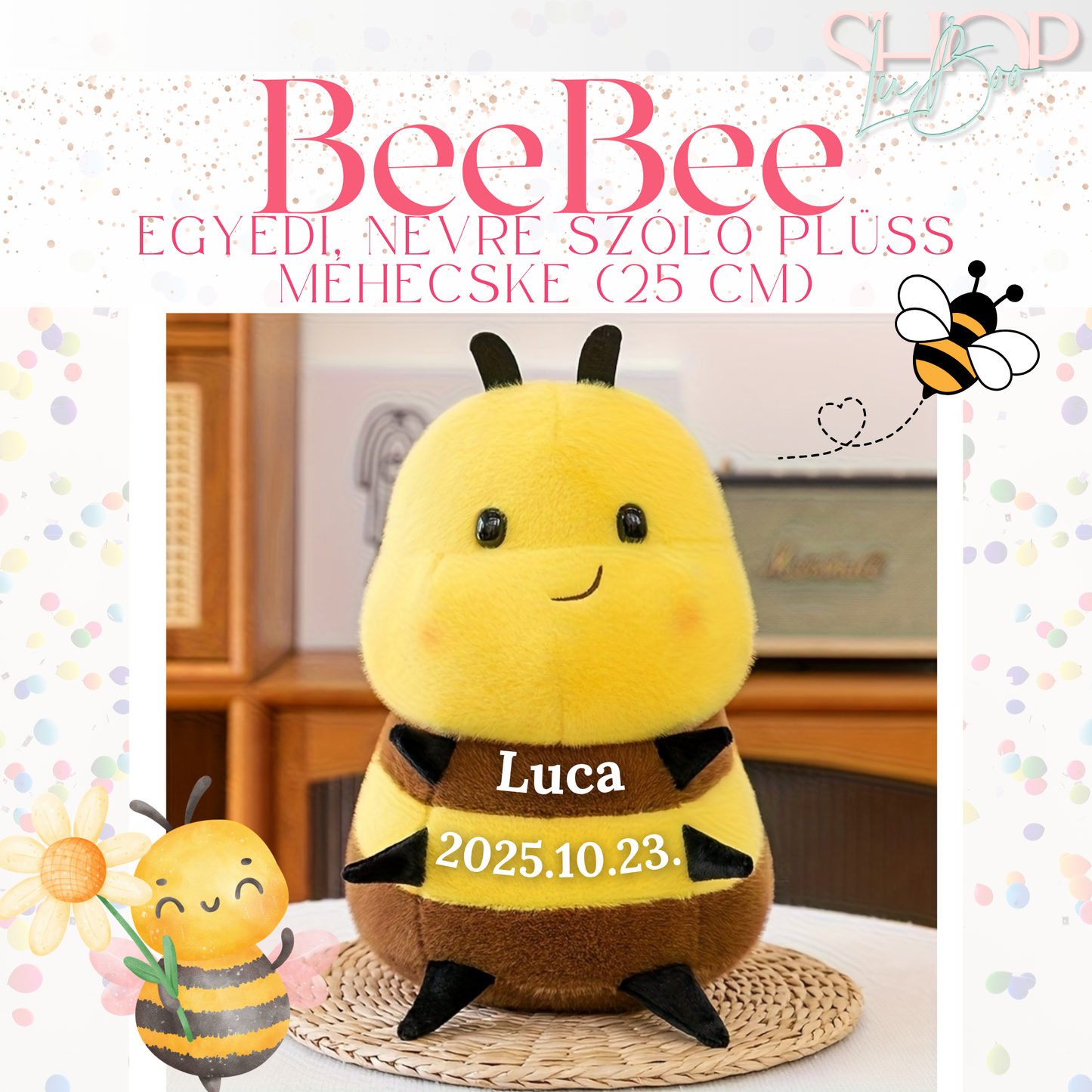 BeeBee - Egyedi, névre szóló plüss méhecske (25 cm)