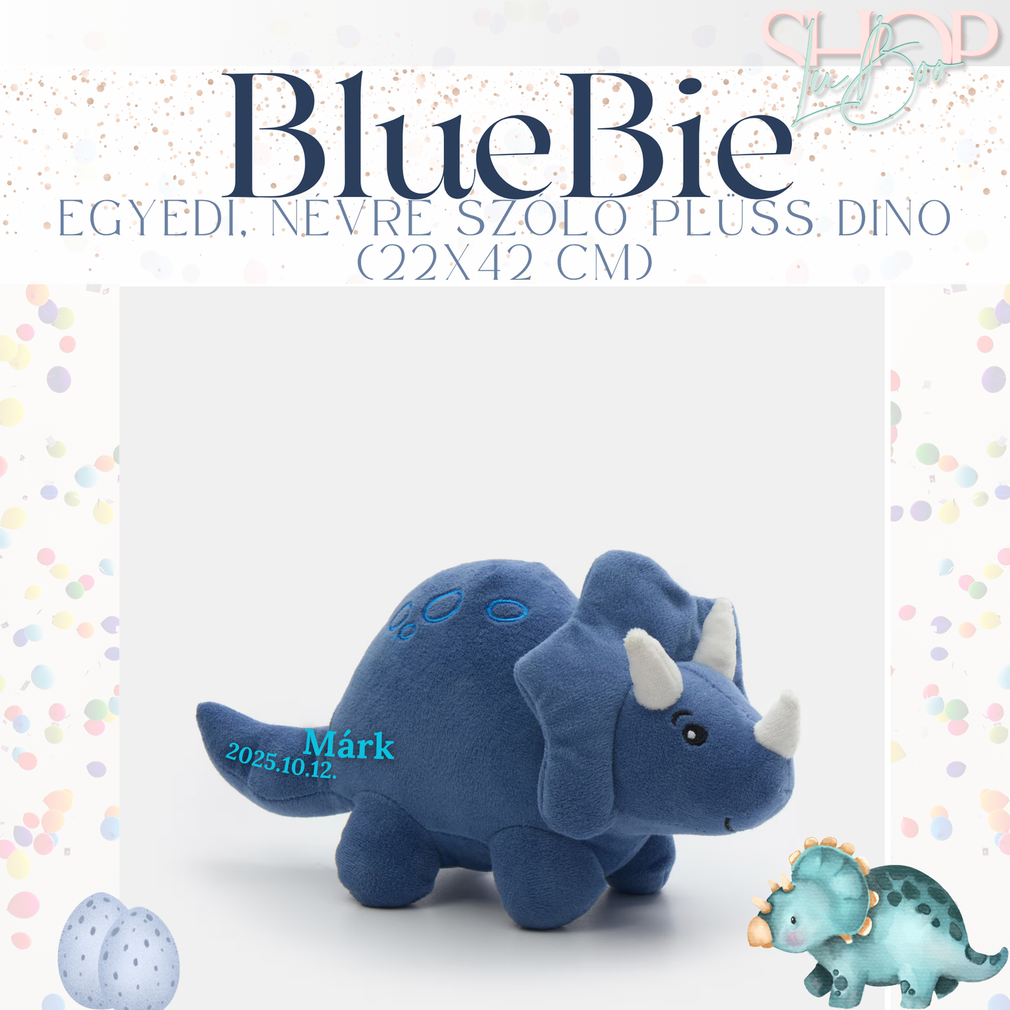 BlueBie - Egyedi, névre szóló plüss dino (25 cm)