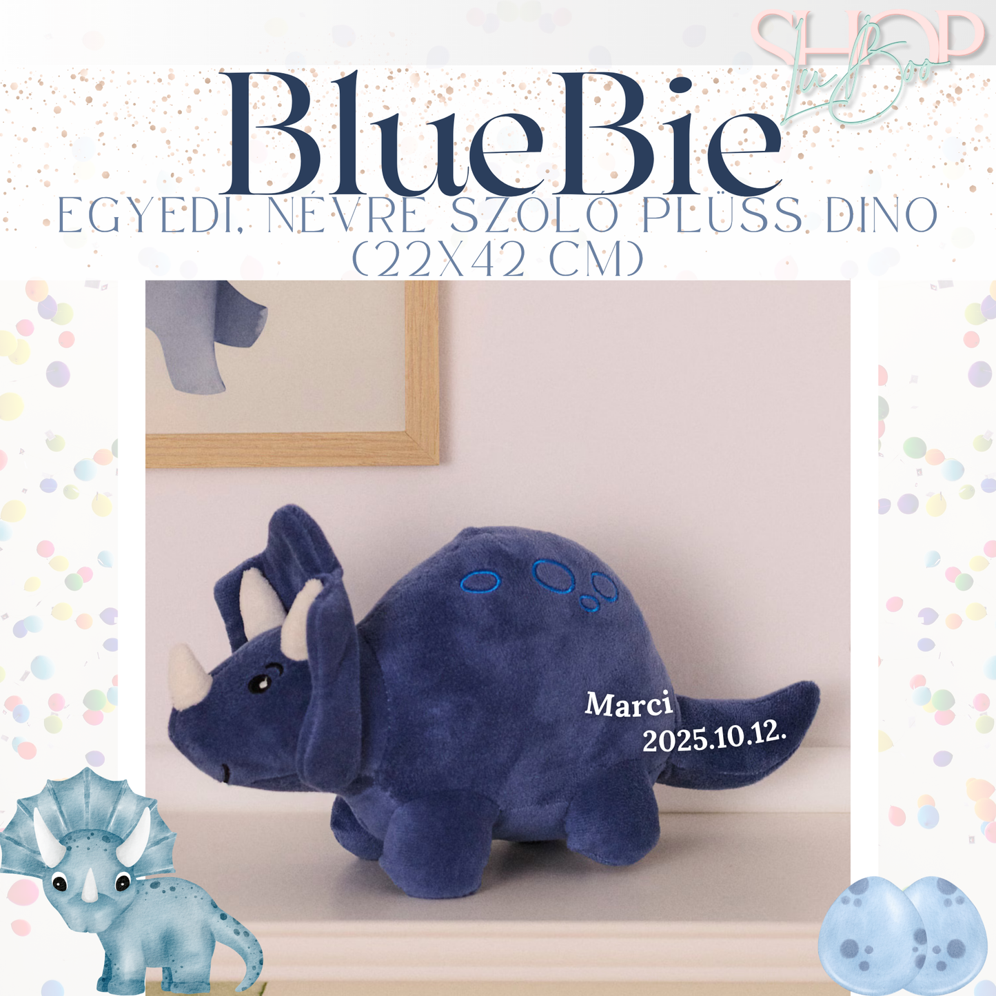 BlueBie - Egyedi, névre szóló plüss dino (25 cm)