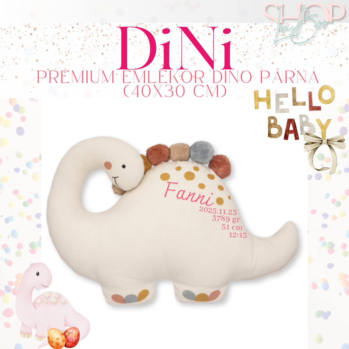 Dini - Prémium emlékőr dino párna (40x30 cm)