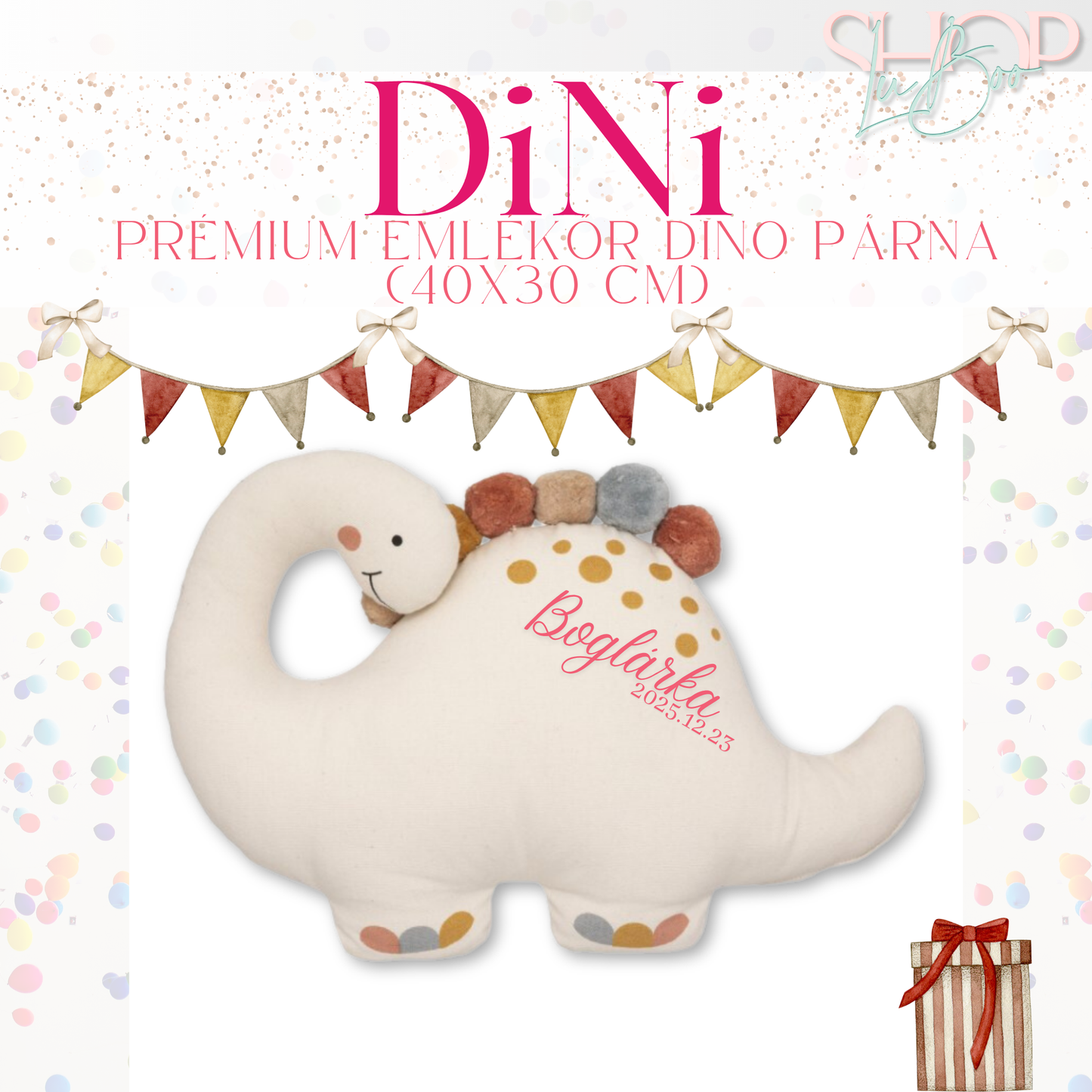 Dini - Prémium emlékőr dino párna (40x30 cm)
