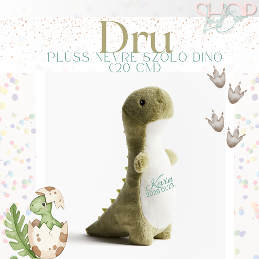 Dru - Személyre szabott plüss dinoszaurusz emlékőr (20 cm)