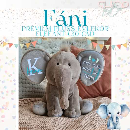 Fáni - Prémium plüss emlékőr elefánt (30 cm)