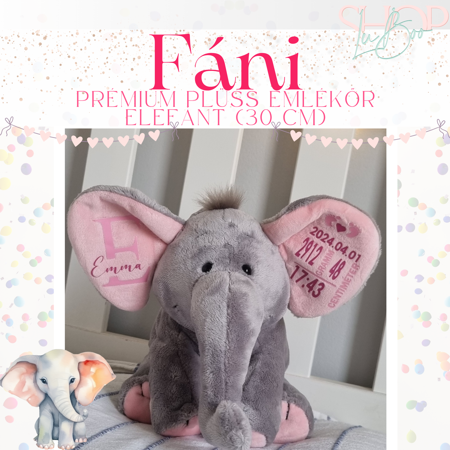 Fáni - Prémium plüss emlékőr elefánt (30 cm)