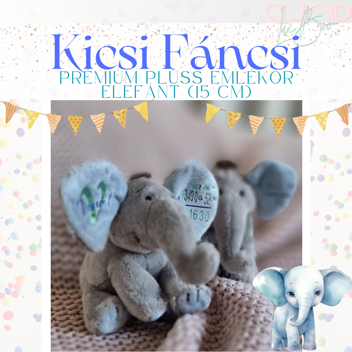 Kicsi Fáncsi - Prémium plüss emlékőr elefánt (15 cm)