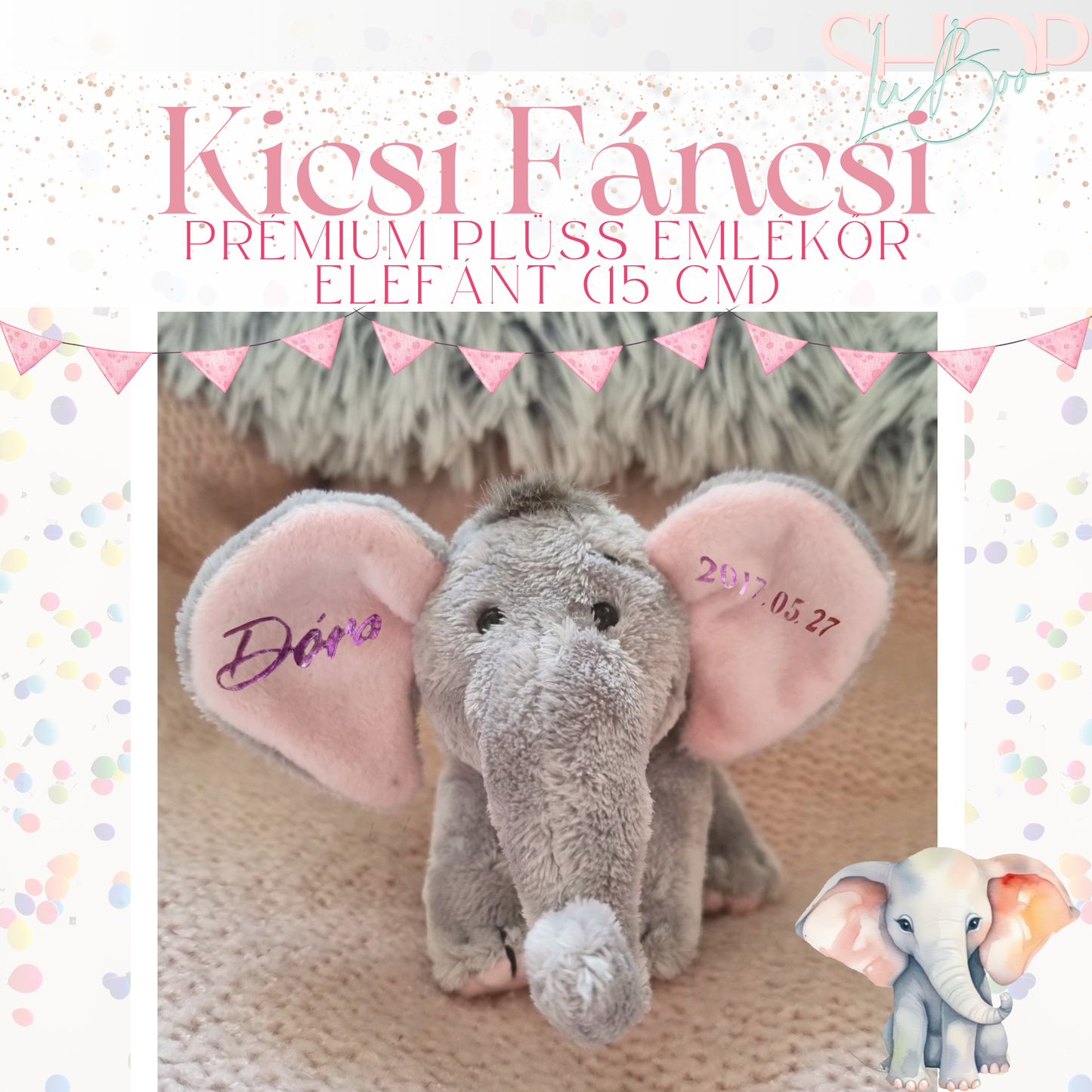 Kicsi Fáncsi - Prémium plüss emlékőr elefánt (15 cm)
