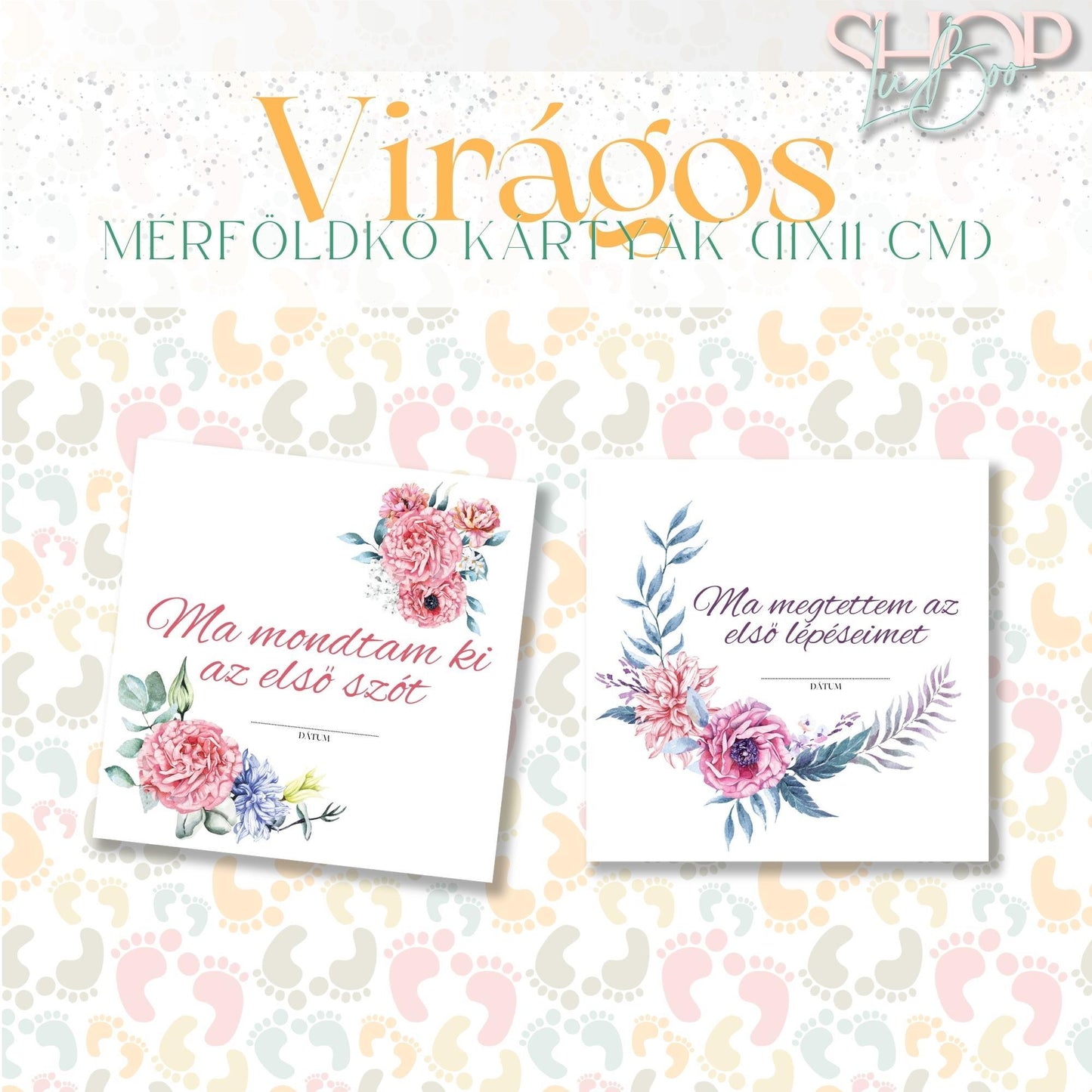 Mérföldkő kártyák - Virágos (11x11 cm) - ShopLuBoo