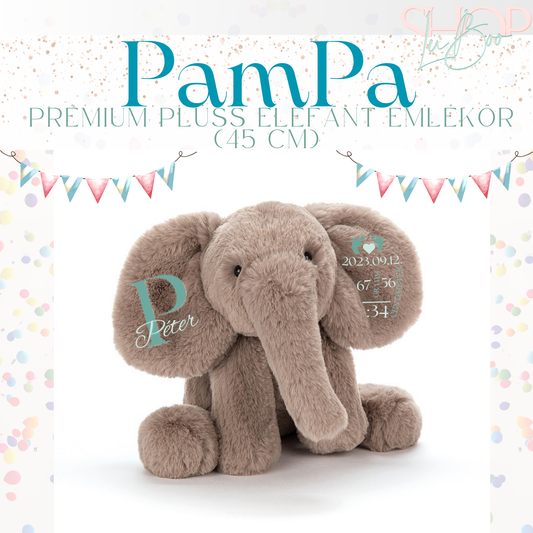 PamPa – Névre szóló prémium emlékőr plüss elefánt fiús (45 cm) – ShopLuBoo