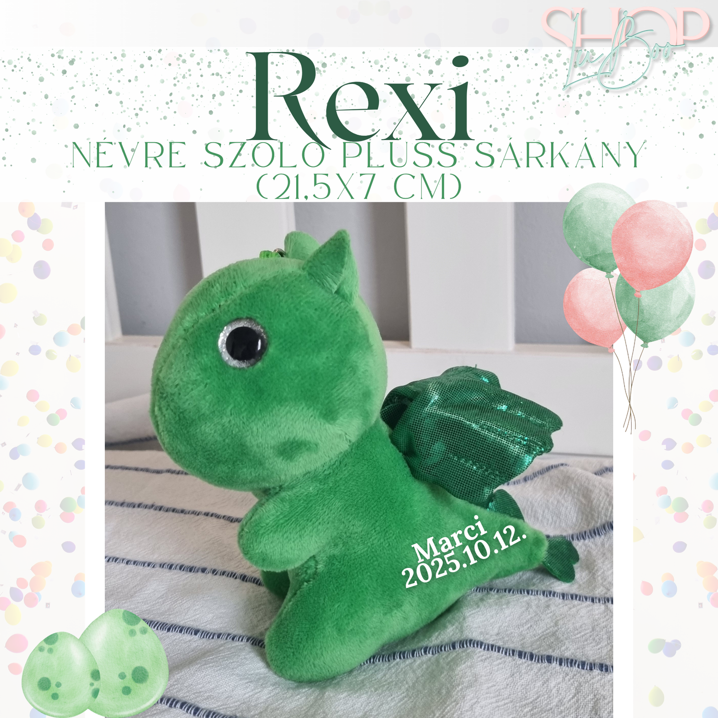 Rexi - Névre szóló plüss sárkány (21,5x7 cm)
