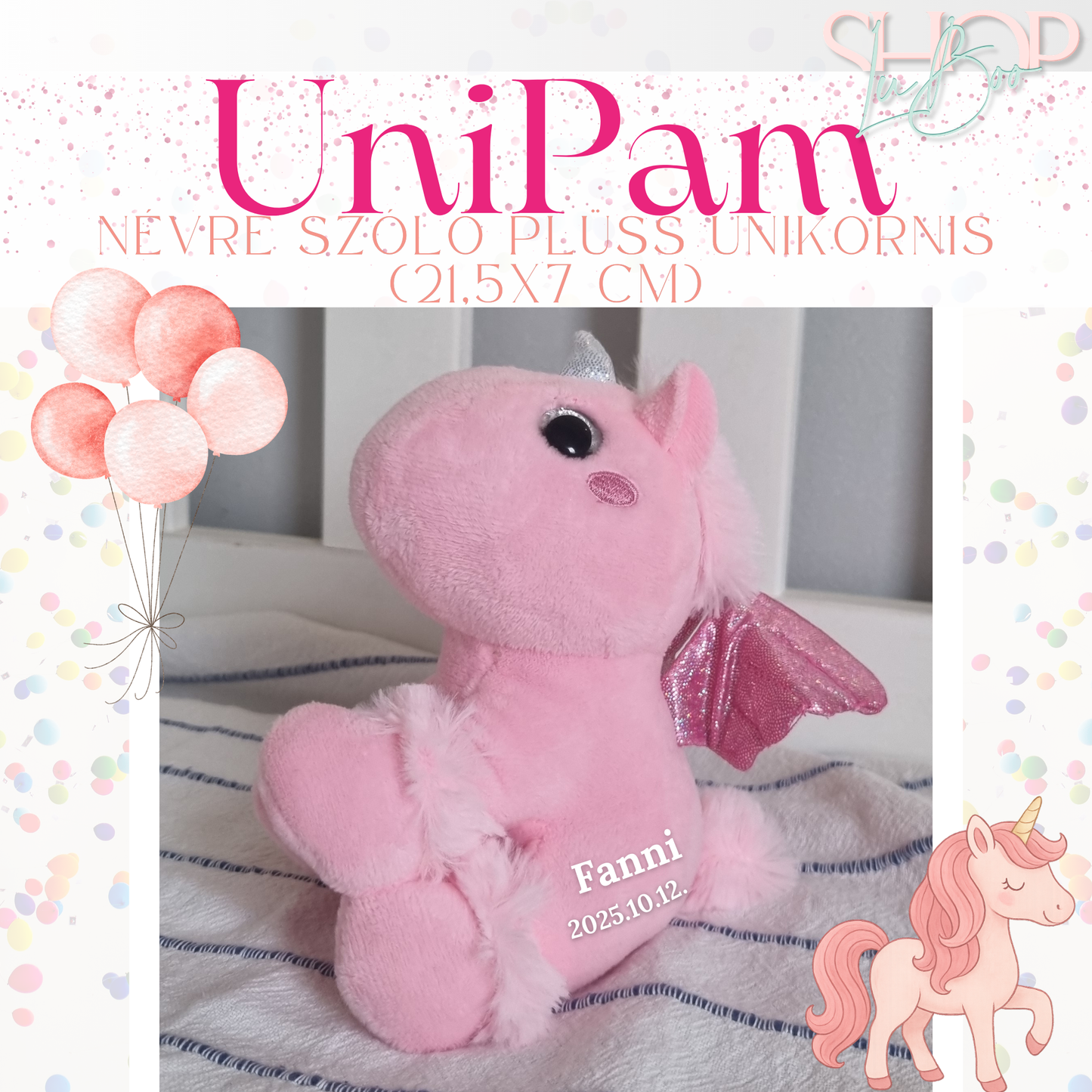 UniPam - Névre szóló plüss unikornis (21,5x7 cm)